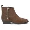 Brown suede and leather pointed-toe pull-on Western-style Chelsea boots with side zip fastening