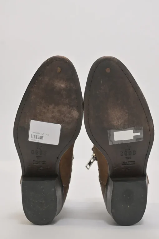 Brown suede and leather pointed-toe pull-on Western-style Chelsea boots with side zip fastening