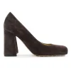 Brown suede and leather Tower square-toe block heel pumps