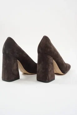 Brown suede and leather Tower square-toe block heel pumps