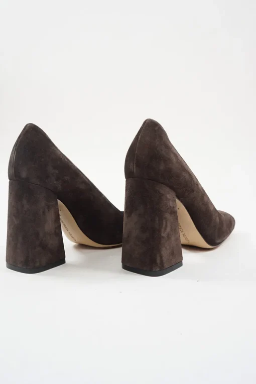 Brown suede and leather Tower square-toe block heel pumps