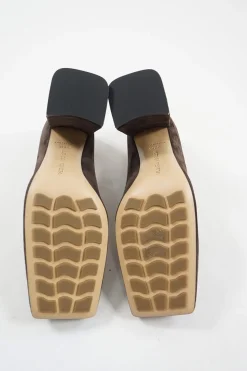 Brown suede and leather Tower square-toe block heel pumps