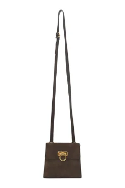 Brown suede and lizard skin Gancini shoulder bag with gold tone hardware