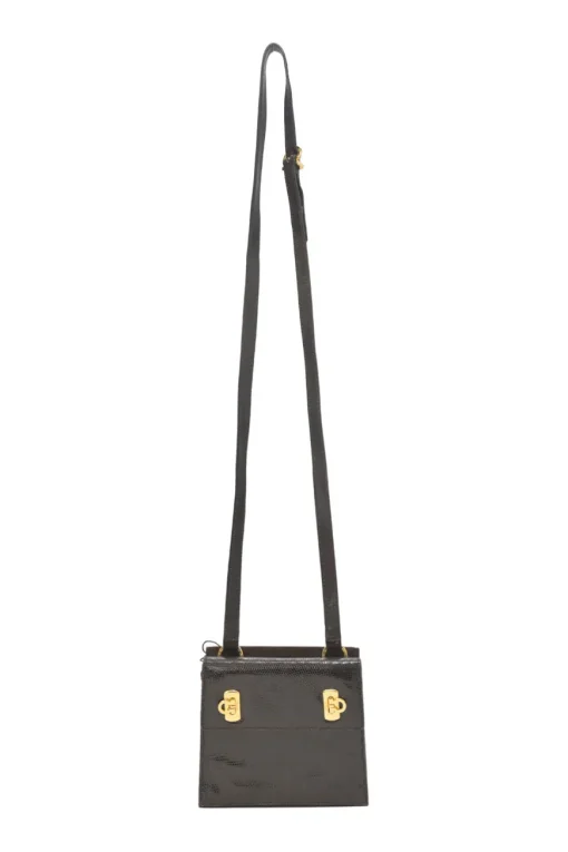 Brown suede and lizard skin Gancini shoulder bag with gold tone hardware