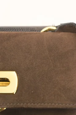 Brown suede and lizard skin Gancini shoulder bag with gold tone hardware