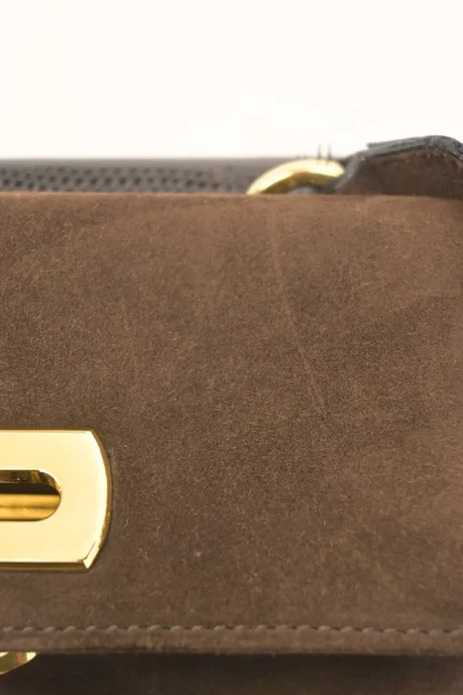 Brown suede and lizard skin Gancini shoulder bag with gold tone hardware