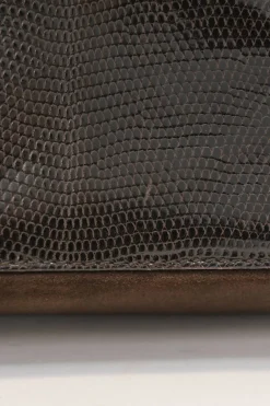 Brown suede and lizard skin Gancini shoulder bag with gold tone hardware