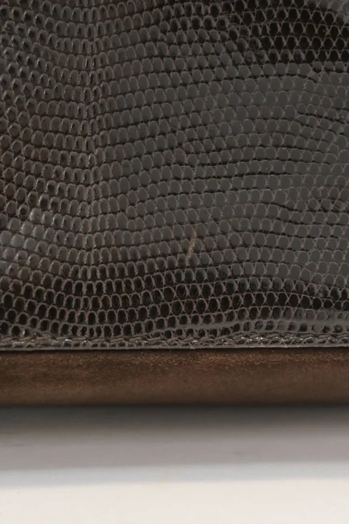 Brown suede and lizard skin Gancini shoulder bag with gold tone hardware