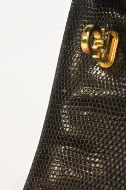 Brown suede and lizard skin Gancini shoulder bag with gold tone hardware