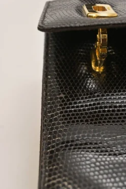 Brown suede and lizard skin Gancini shoulder bag with gold tone hardware