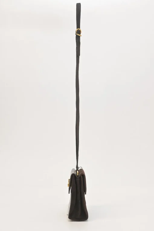 Brown suede and lizard skin Gancini shoulder bag with gold tone hardware