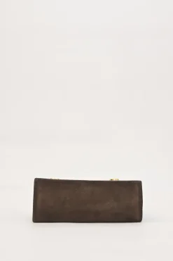Brown suede and lizard skin Gancini shoulder bag with gold tone hardware