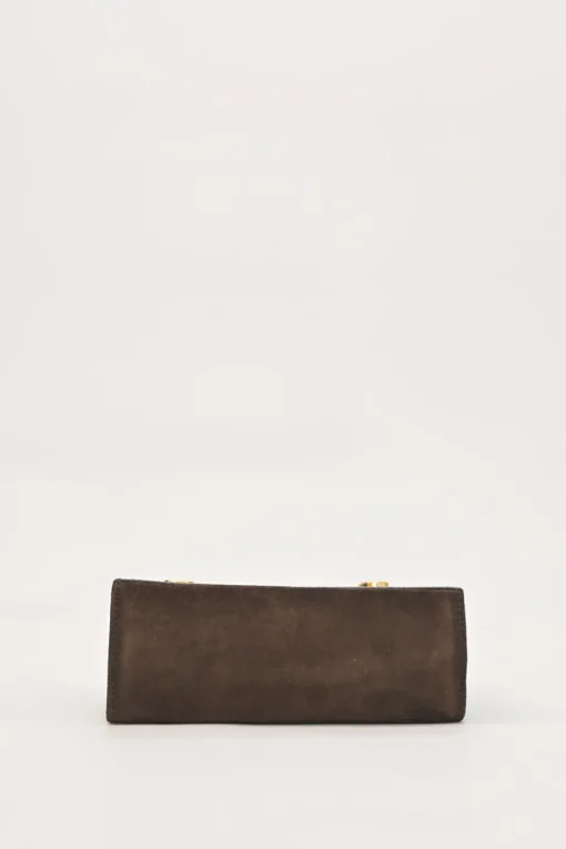 Brown suede and lizard skin Gancini shoulder bag with gold tone hardware