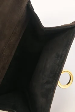 Brown suede and lizard skin Gancini shoulder bag with gold tone hardware
