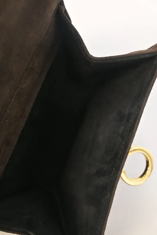 Brown suede and lizard skin Gancini shoulder bag with gold tone hardware