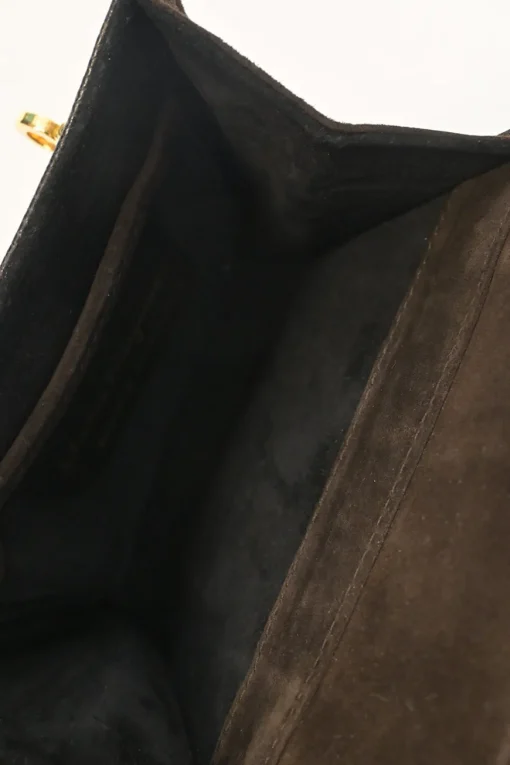 Brown suede and lizard skin Gancini shoulder bag with gold tone hardware