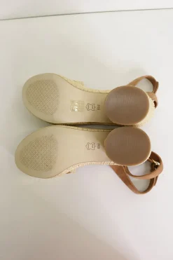 Brown suede and raffia platform espadrille sandals with adjustable ankle buckle strap