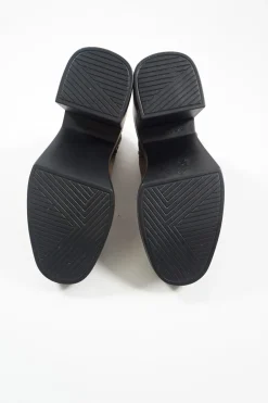 Brown suede and rubber pull-on zip-up mid-calf lug sole platform boots