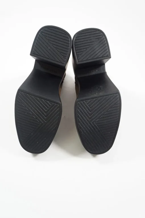 Brown suede and rubber pull-on zip-up mid-calf lug sole platform boots