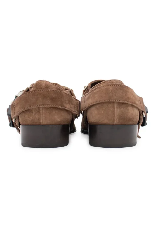 Brown suede 3" buckled ankle boots