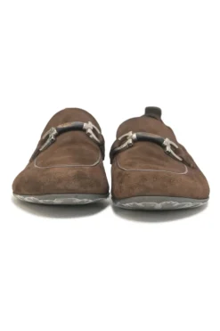 Brown suede round-toe soft Gancini-bit loafers