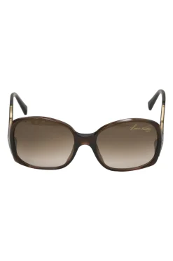 Brown tortoiseshell acetate and metal oversized inverted square shape sunglasses