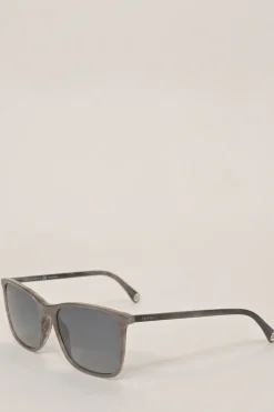 Brown tortoiseshell acetate and tinted polycarbonate square sunglasses