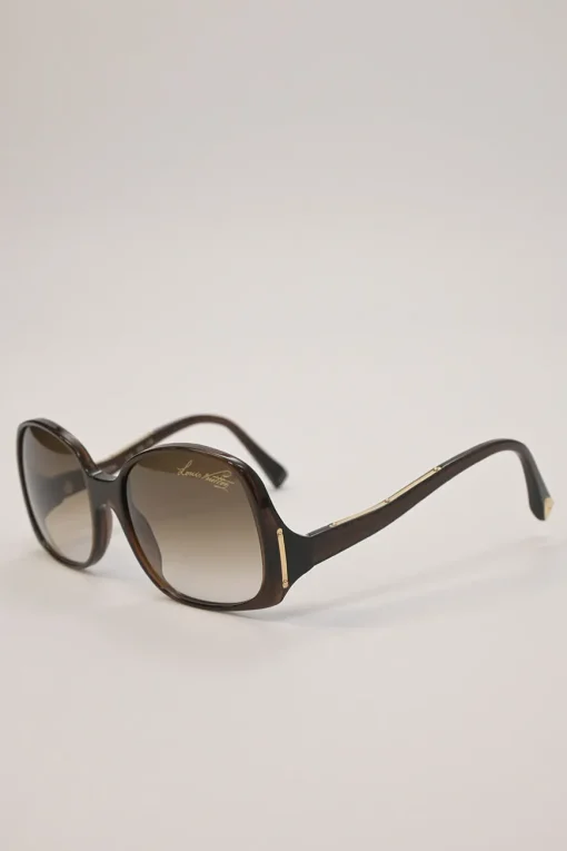 Brown tortoiseshell acetate and metal oversized inverted square shape sunglasses