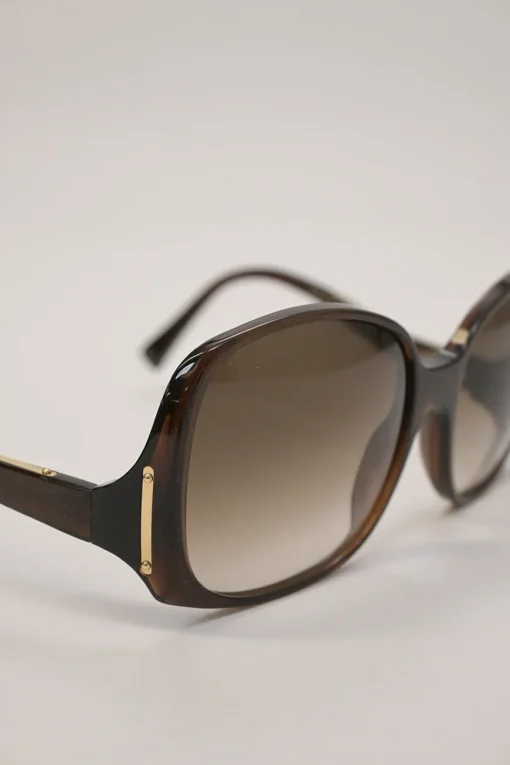 Brown tortoiseshell acetate and metal oversized inverted square shape sunglasses