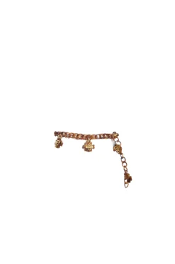 Brown tortoiseshell lucite chunky chain belt with Coco Mark heart and clover charms