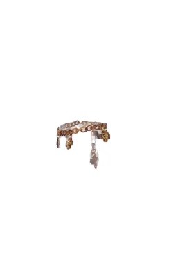 Brown tortoiseshell lucite chunky chain belt with Coco Mark heart and clover charms