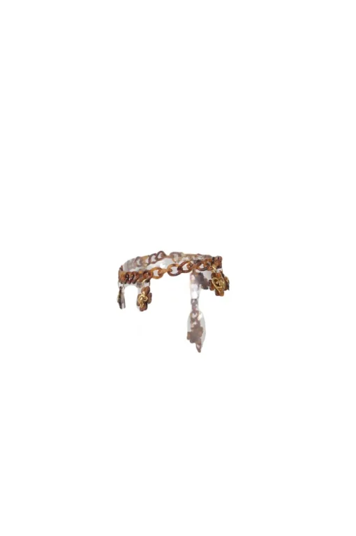 Brown tortoiseshell lucite chunky chain belt with Coco Mark heart and clover charms