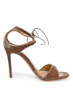 Brown velvet and leather Darcy heeled sandals with lace-up fastening