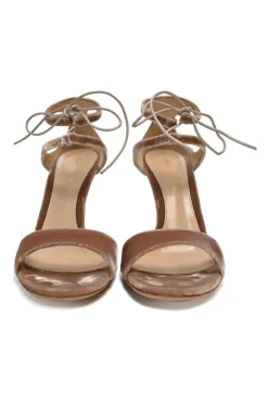 Brown velvet and leather Darcy heeled sandals with lace-up fastening