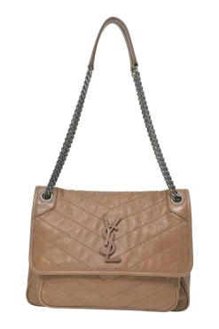 Brown vintage crinkle calfskin medium Niki shoulder bag with tonal hardware