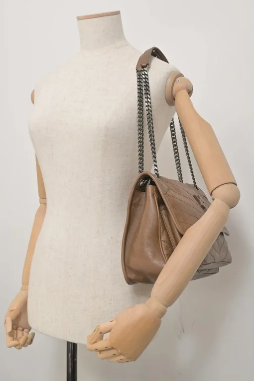 Brown vintage crinkle calfskin medium Niki shoulder bag with tonal hardware