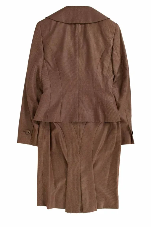 Brown with white tiny dots long-sleeved blazer with mini skirt
