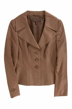 Brown with white tiny dots long-sleeved blazer with mini skirt