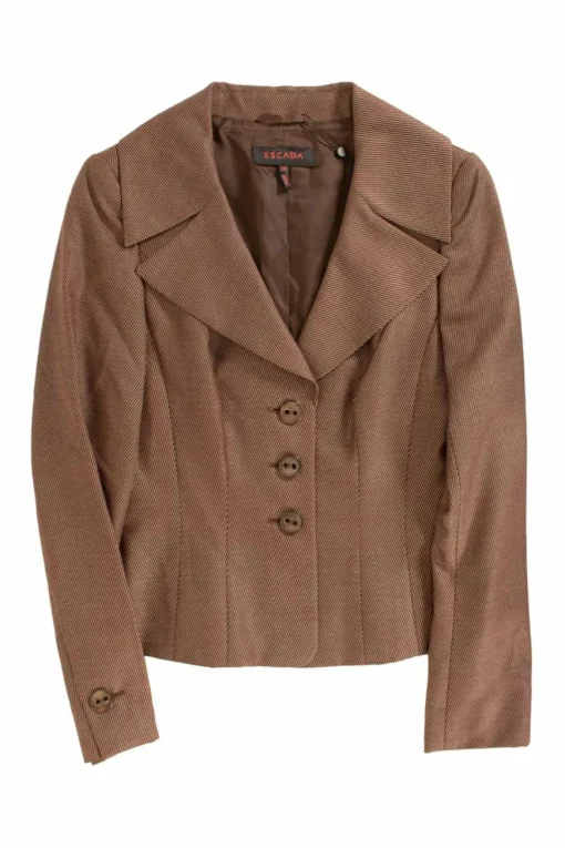 Brown with white tiny dots long-sleeved blazer with mini skirt