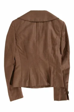 Brown with white tiny dots long-sleeved blazer with mini skirt