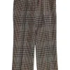 Brown wool plaid houndstooth straight pants with side pockets and front zipper hook closure