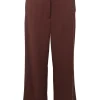 Brown wool pull-on high-rise wide-leg tailored trousers with turn-up cuffs
