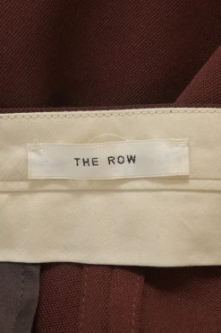 Brown wool pull-on high-rise wide-leg tailored trousers with turn-up cuffs