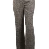Brown wool tweed dress trousers with wide leg.