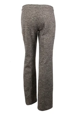 Brown wool tweed dress trousers with wide leg.