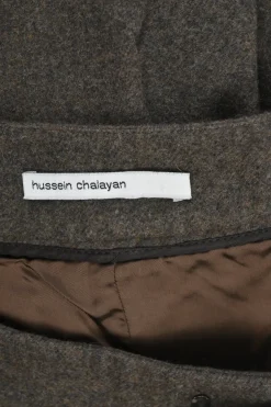 Brown wool-angora blend pull-on straight-leg tailored trousers