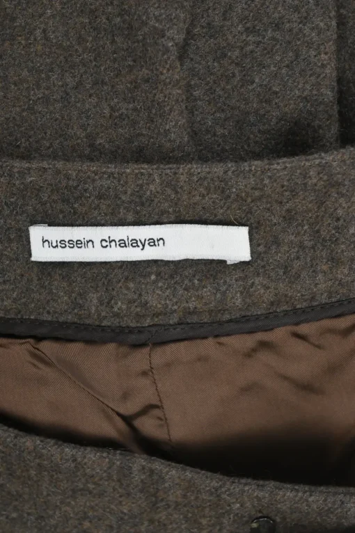 Brown wool-angora blend pull-on straight-leg tailored trousers
