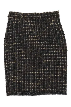 Brown wool-blend bouclé tweed pull-on mini pencil skirt