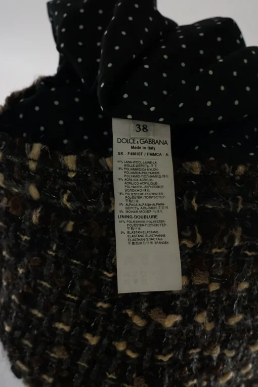 Brown wool-blend bouclé tweed pull-on mini pencil skirt