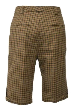 Brown wool-blend houndstooth check tweed pull-on high-rise tailored bermuda